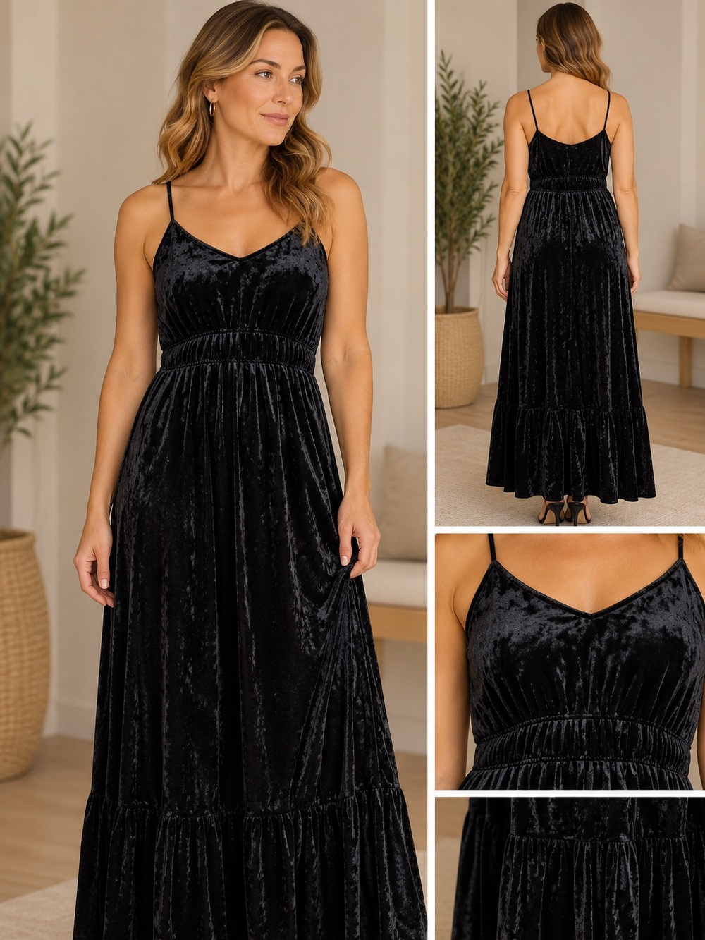 Sleeveless Black Velvet Maxi Slip Dress